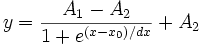 y=\frac{A_1-A_2}{1+e^{(x-x_0)/dx}}+A_2