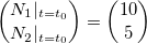 {N_1|_{t=t_0} \choose N_2|_{t=t_0}} = {10 \choose 5} {N_1|_{t=t_0} \choose N_2|_{t=t_0}} = {10 \choose 5}