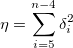 \eta =\sum_{i=5}^{n-4}\delta _i^2\, \eta =\sum_{i=5}^{n-4}\delta _i^2\,