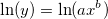 \ln (y)=\ln (ax^b)\,\!