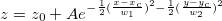 z = z_0 + A e^{-\frac{1}{2}(\frac{x-x_c}{w_1})^2-\frac{1}{2}(\frac{y-y_c}{w_2})^2}