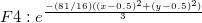 F4: e^{\frac{-(81/16)((x-0.5)^2+(y-0.5)^2)}{3}} F4: e^{\frac{-(81/16)((x-0.5)^2+(y-0.5)^2)}{3}}