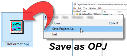 Convert OPJU files to OPJ files with the Origin Viewer 9.9.5