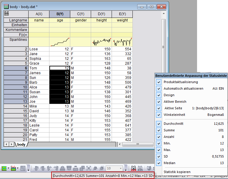 Gsb statistics statistics on status bar.png