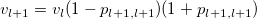 v_{l+1} = v_l (1 - p_{l+1, l+1}) (1 + p_{l+1, l+1})