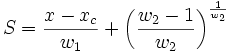 S=\frac{x-x_c}{w_1}+\left( \frac{w_2-1}{w_2}\right) ^{\frac 1{w_2}}