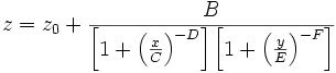 z=z_0+\frac B{\left[ 1+\left( \frac xC\right) ^{-D}\right] \left[ 1+\left( \frac yE\right) ^{-F}\right] }