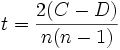 t=\frac{2(C-D)}{n(n-1)}