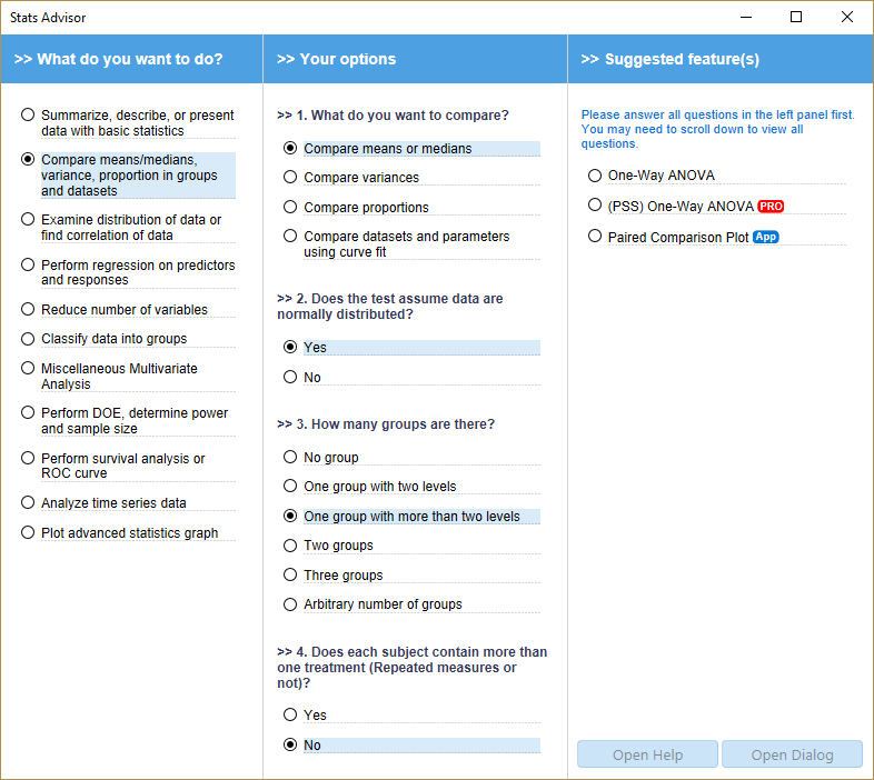 Help Online - Apps - Stats Advisor