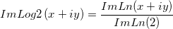 ImLog2 \left( x+iy \right ) = \frac{ImLn(x+iy)}{ImLn(2)} ImLog2 \left( x+iy \right ) = \frac{ImLn(x+iy)}{ImLn(2)}