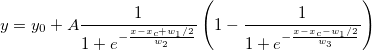 y=y_0+A\frac 1{1+e^{-\frac{x-x_c+w_1/2}{w_2}}}\left(1-\frac 1{1+e^{-\frac{x-x_c-w_1/2}{w_3}}}\right) y=y_0+A\frac 1{1+e^{-\frac{x-x_c+w_1/2}{w_2}}}\left(1-\frac 1{1+e^{-\frac{x-x_c-w_1/2}{w_3}}}\right)