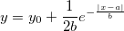 y=y_0+\frac 1{2b}e^{-\frac{|x-a|}b}