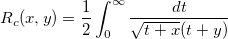 R_c(x,y)=\frac 12\int_0^\infty \frac{dt}{\sqrt{t+x}(t+y)} R_c(x,y)=\frac 12\int_0^\infty \frac{dt}{\sqrt{t+x}(t+y)}