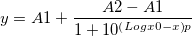 y=A1+\frac{A2-A1}{1+10^{\left( Logx0-x\right) p}} y=A1+\frac{A2-A1}{1+10^{\left( Logx0-x\right) p}}