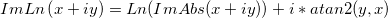 ImLn \left(x+iy \right) = Ln(ImAbs(x+iy))+i*atan2(y, x) ImLn \left(x+iy \right) = Ln(ImAbs(x+iy))+i*atan2(y, x)