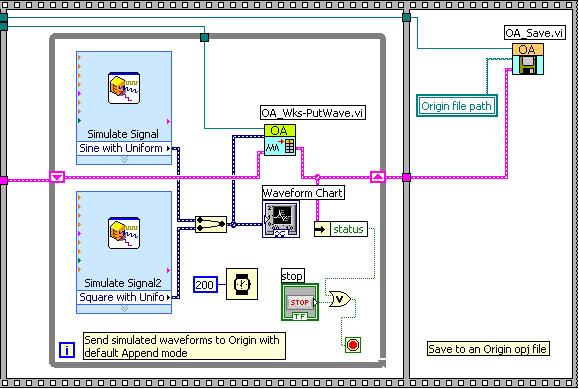 Help Online - LabVIEW VI - Sending Waveforms to Origin