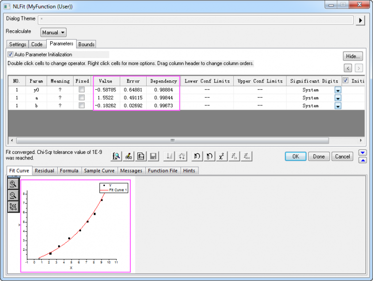 Help Online - Tutorials - Nonlinear Curve Fit Tool