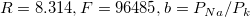 R=8.314,F=96485,b=P_{Na}/P_k