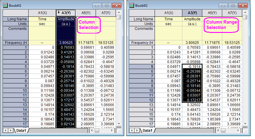 Help Online - Origin Help - Data Selection Requirements for Origin ...