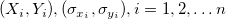 (X_i,Y_i), (\sigma_{x_i},\sigma_{y_i}), i=1,2,\ldots n (X_i,Y_i), (\sigma_{x_i},\sigma_{y_i}), i=1,2,\ldots n