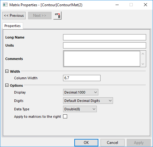 Help Online - Origin Help - Matrix Object Data Properties
