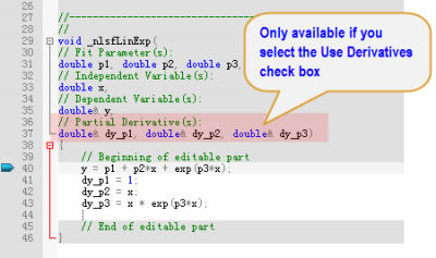 Help Online Origin Help Specifying Partial Derivative Of Parameters
