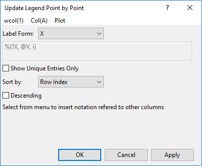 Help Online - Origin Help - Point by Point Legend