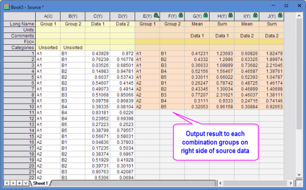 Help Online - Origin Help - Side-by-Side Statistics