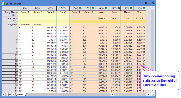 Help Online - Origin Help - Side-by-Side Statistics
