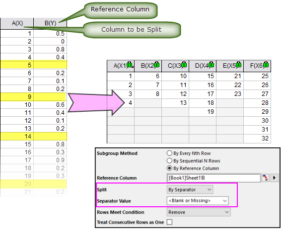 Help Online - Origin Help - Split Columns