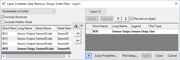 Help Online - Origin Help - The Layer Contents Dialog Box
