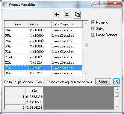 Help Online Origin Help The Project Variables Dialog Box