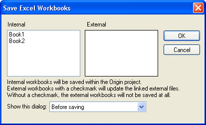 Help Online - Origin Help - The Save Excel Workbooks dialog box
