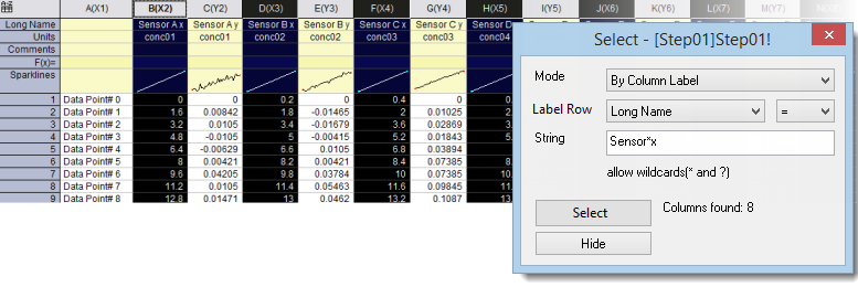 Help Online Origin Help Select Or Hide Columns