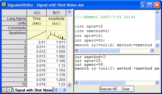 Help Online - Origin Help - The Workbook Script Panel