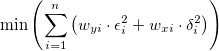\min\left (\sum_{i=1}^{n}\left (w_{yi}\cdot \epsilon_{i} ^{2}+w_{xi}\cdot \delta_{i}^{2}  \right )  \right ) \min\left (\sum_{i=1}^{n}\left (w_{yi}\cdot \epsilon_{i} ^{2}+w_{xi}\cdot \delta_{i}^{2}  \right )  \right )
