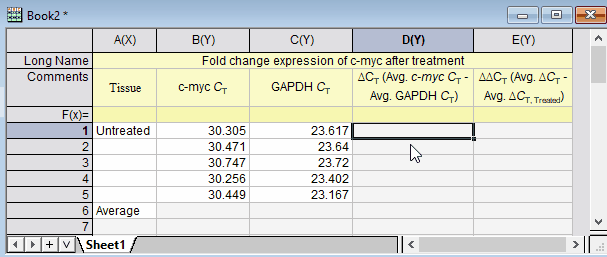 Help Online - Origin Help - Using a Formula to Set Cell Values