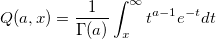 Q(a,x)=\frac 1{\Gamma (a)}\int_x^\infty t^{a-1}e^{-t}dt