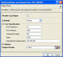 Powe and Sample Size for one-way ANOVA interface