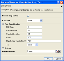Power and SampleSize for one-sample t-test interface