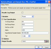 Power and Sample Size for paired-sample t-test interface