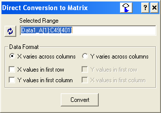 Origin's Direct Conversion to Matrix dialog